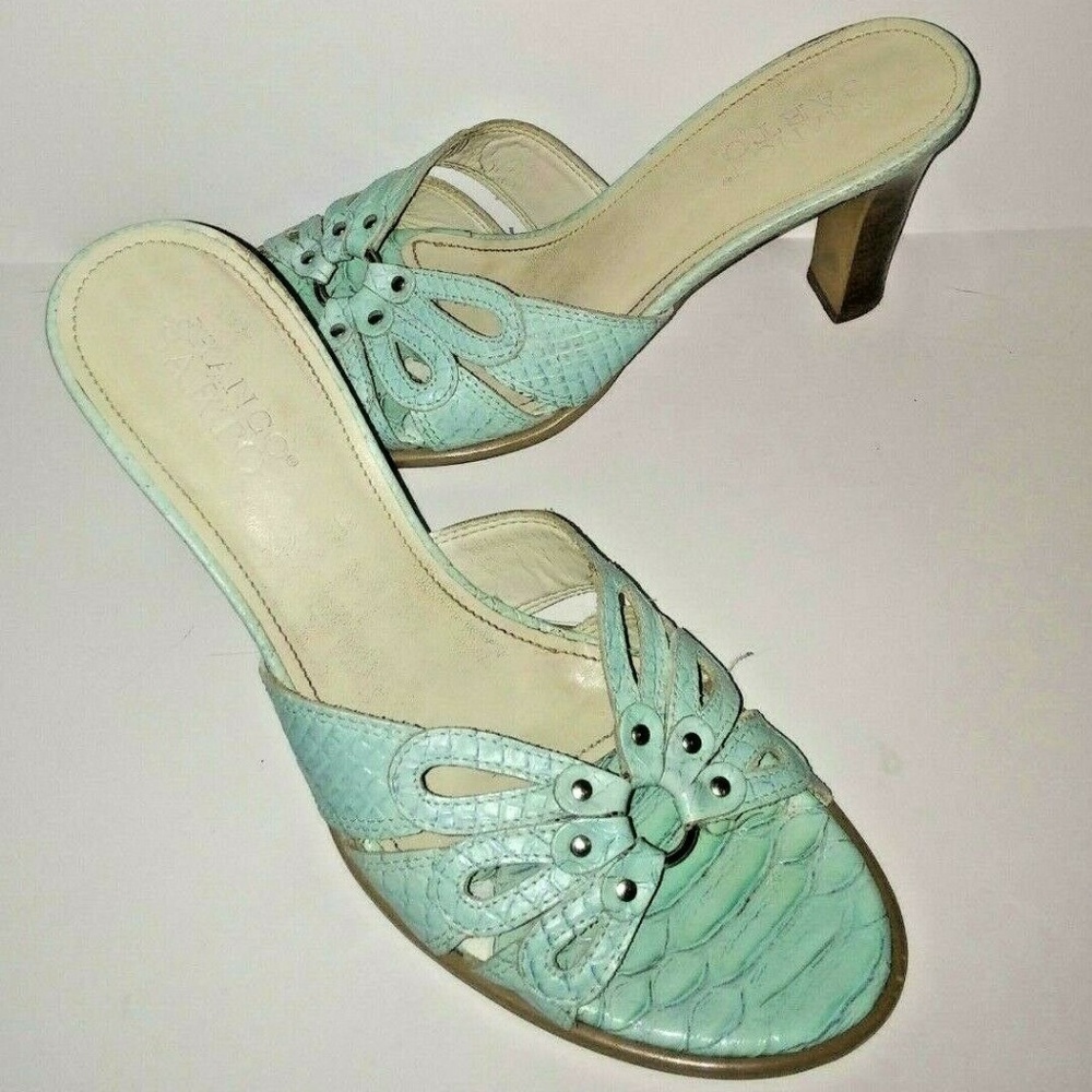 Franco Sarto 7.5 Teal Mules Sandals Pumps Snake